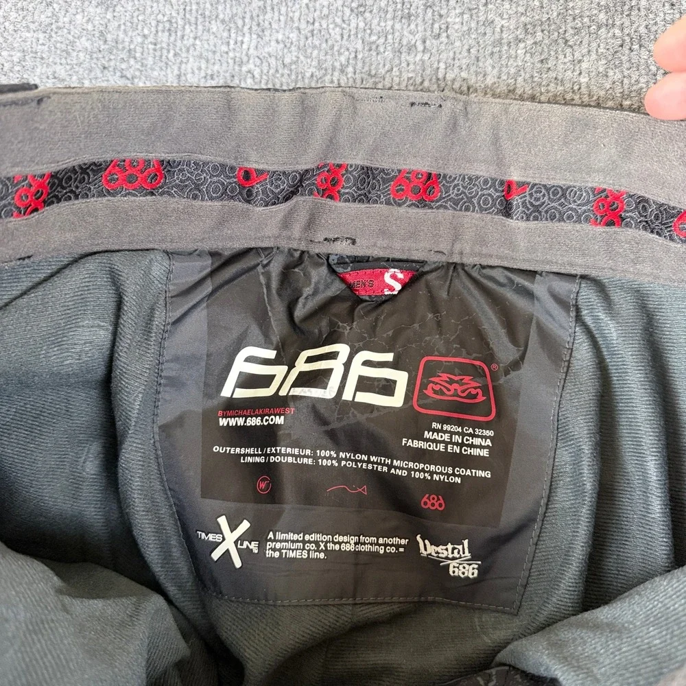 686 x Vestal Snowboard Pants Mens S Black Gray Crackle Print Cargo Ski